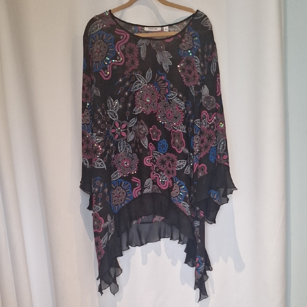 Joan Rivers Multicolor Floral Sequin SheerTop Size XL